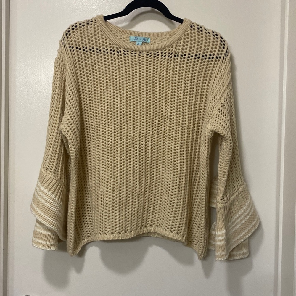 She & Sky Layered Cuff Crochet Sweater